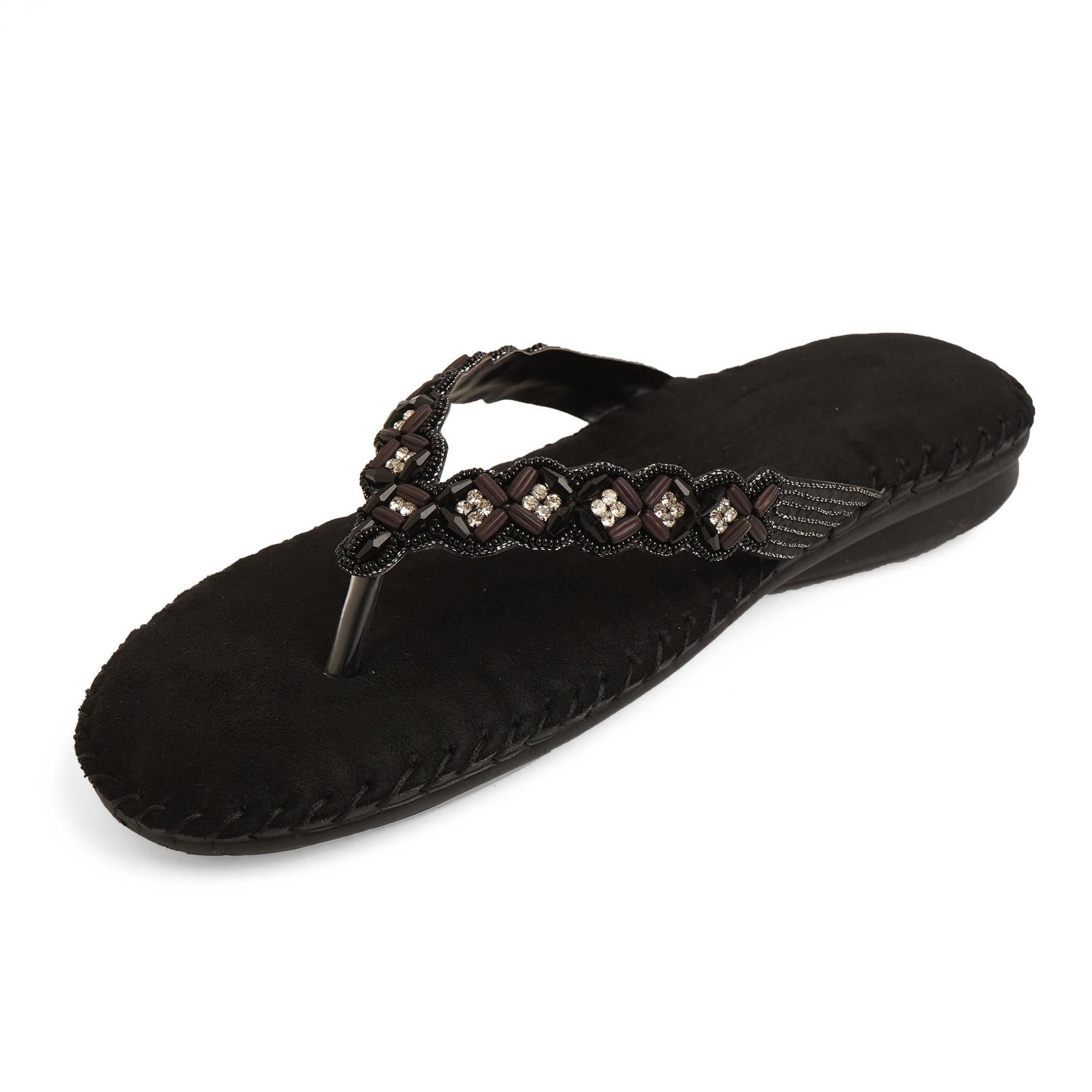 Bead Luxe Black Thong Cushioned Sandals