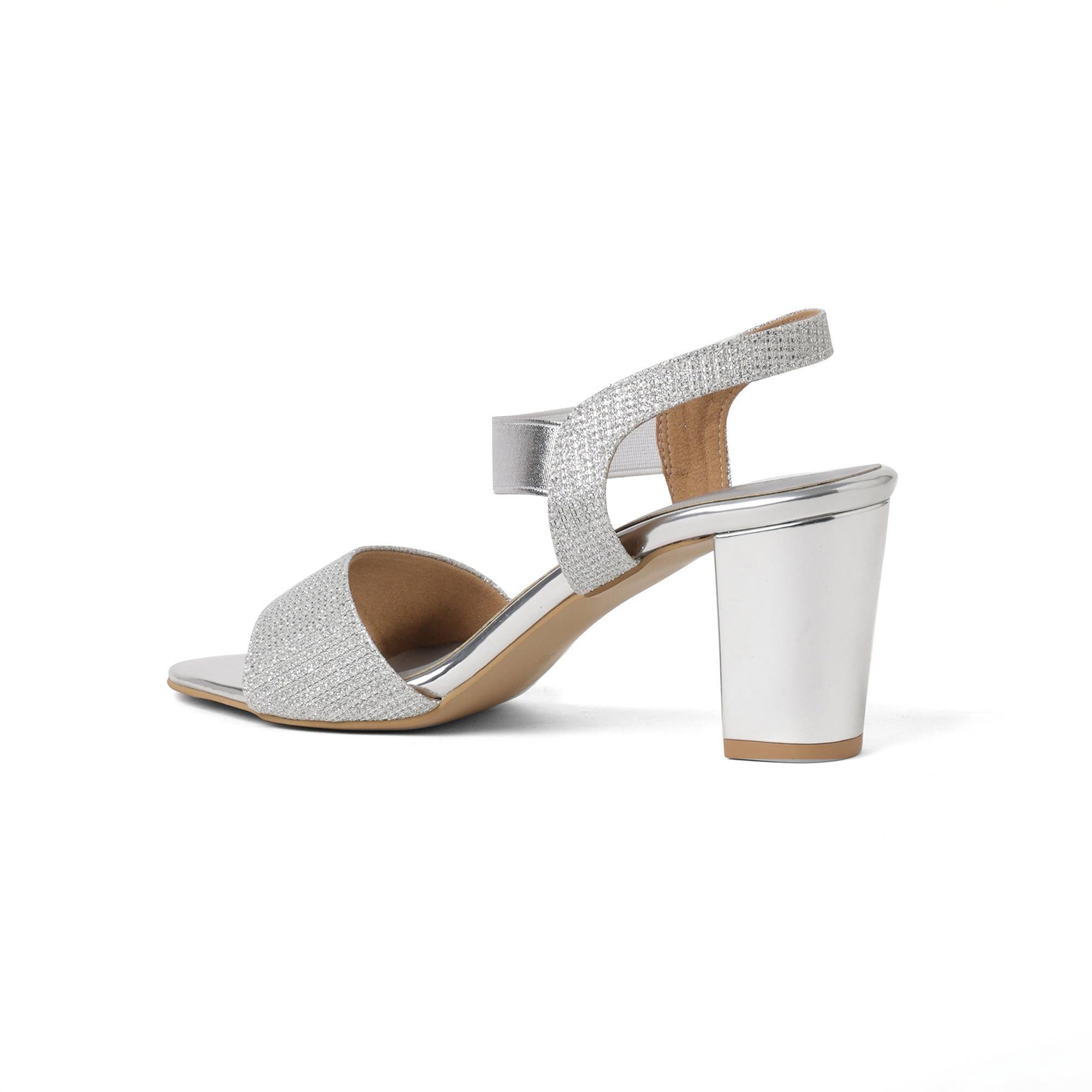 Glamorous Silver Block Heel Sandals