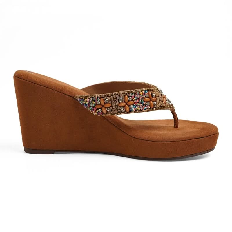 Sparkly Brown Beaded Wedge Sandals