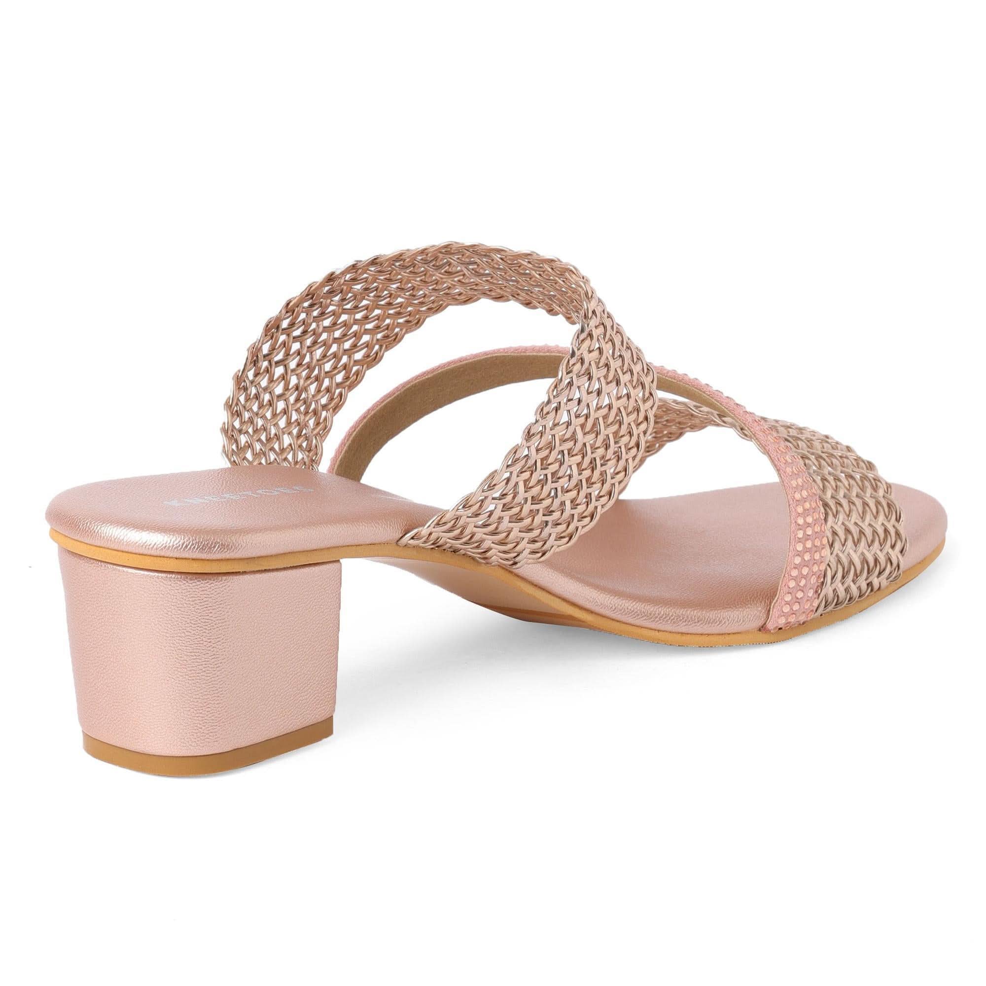 Gold Stone-Work Braided Block Heels