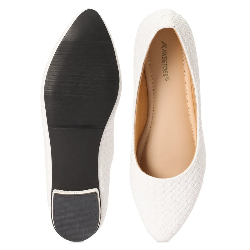 Textured White Lightweight Block Heel Ballerinas