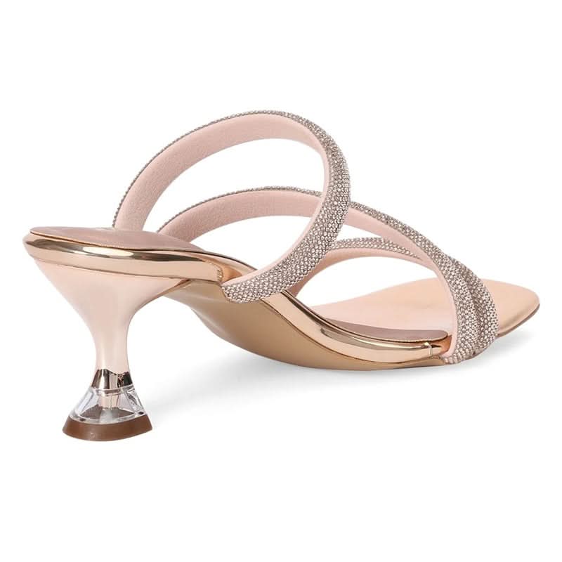 Embellished Rose-Gold Stylish Square-Toe Sandals