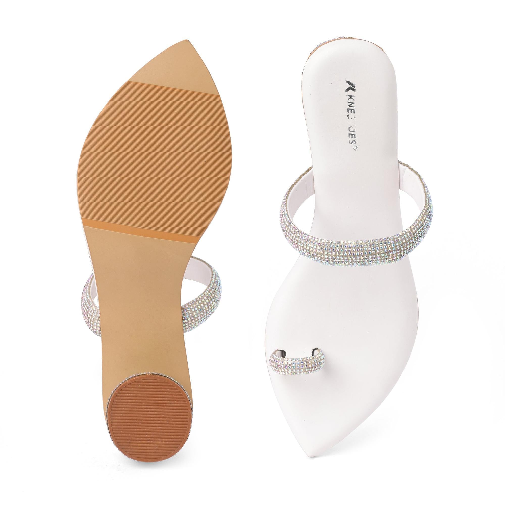 Twinkle Studs White Cylindrical Heel Sandals