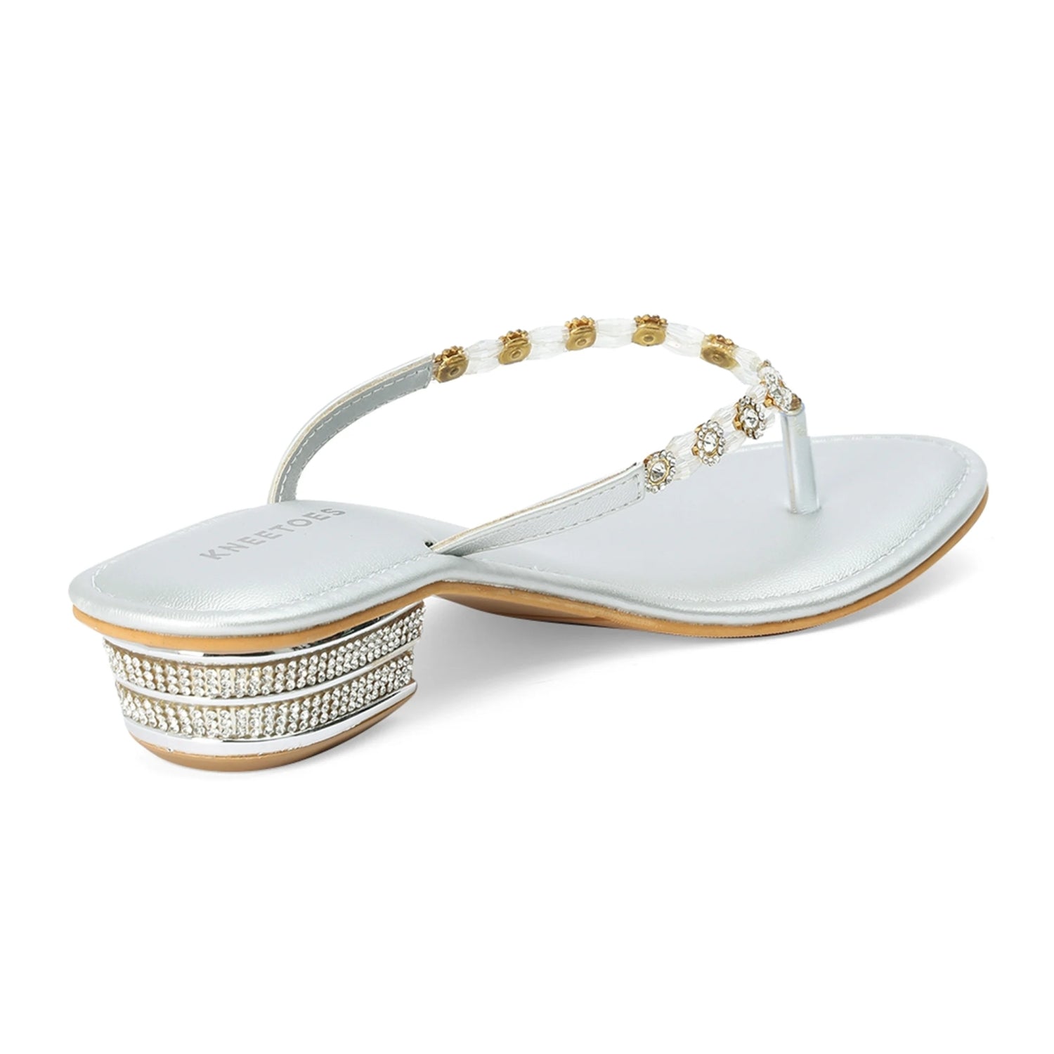 Silver Comfortable Block Heel Thong Sandals