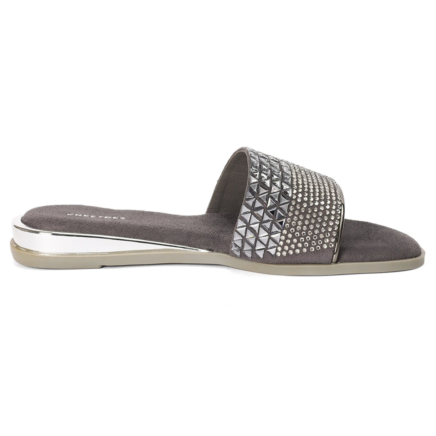 Embellished Grey Open-Toe Sliders