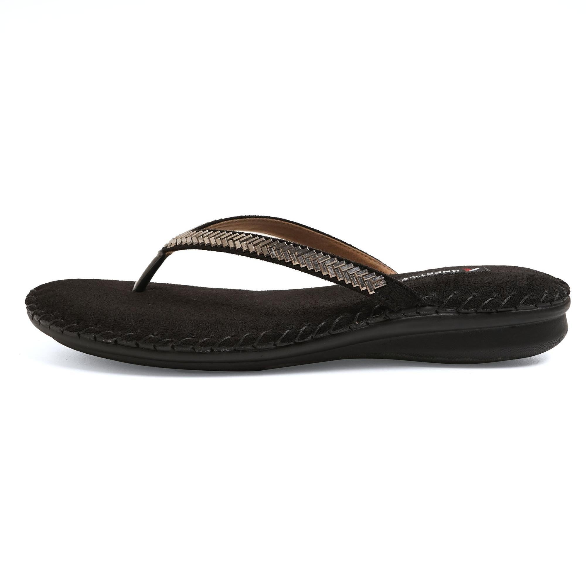 Sparkle Studs Black Thong Casual Sandals