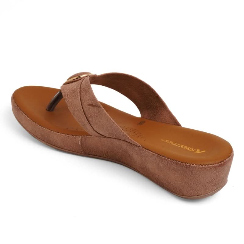 Brown Suede Leather Wedge Comfort Thong Sandals