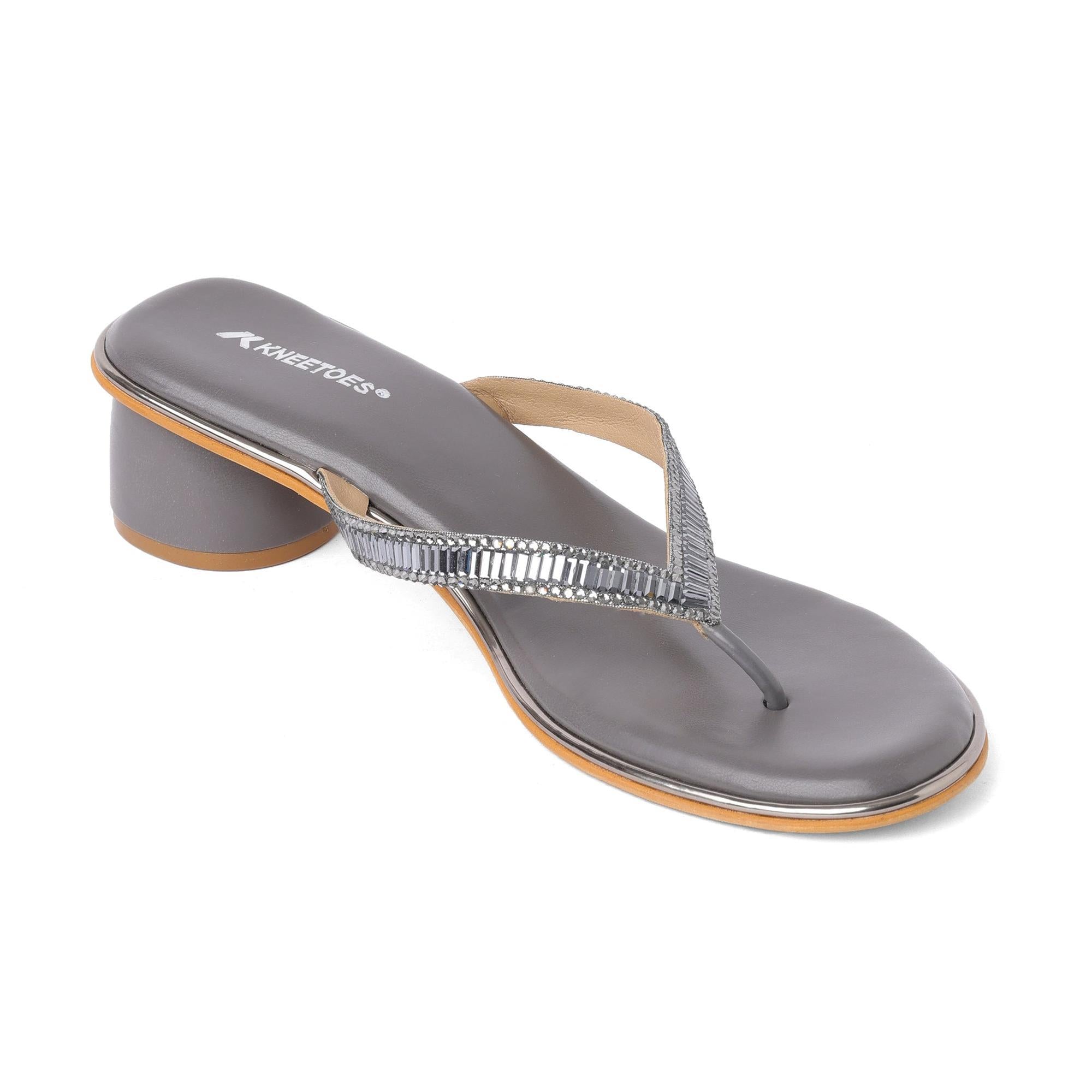 Crystal Studded Grey Cylindrical Thong Sandals