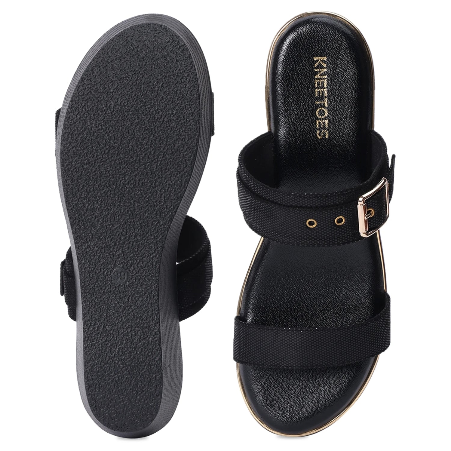 Black Open-Toe Wedge Sandals