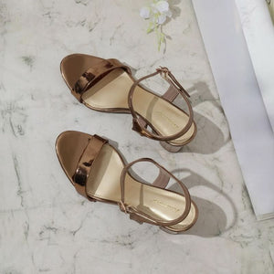 Gloss Pop Bronze Block Heel Sandals