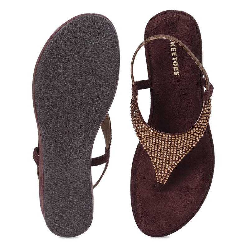 Burgundy Wedge Heel Thong Sandals