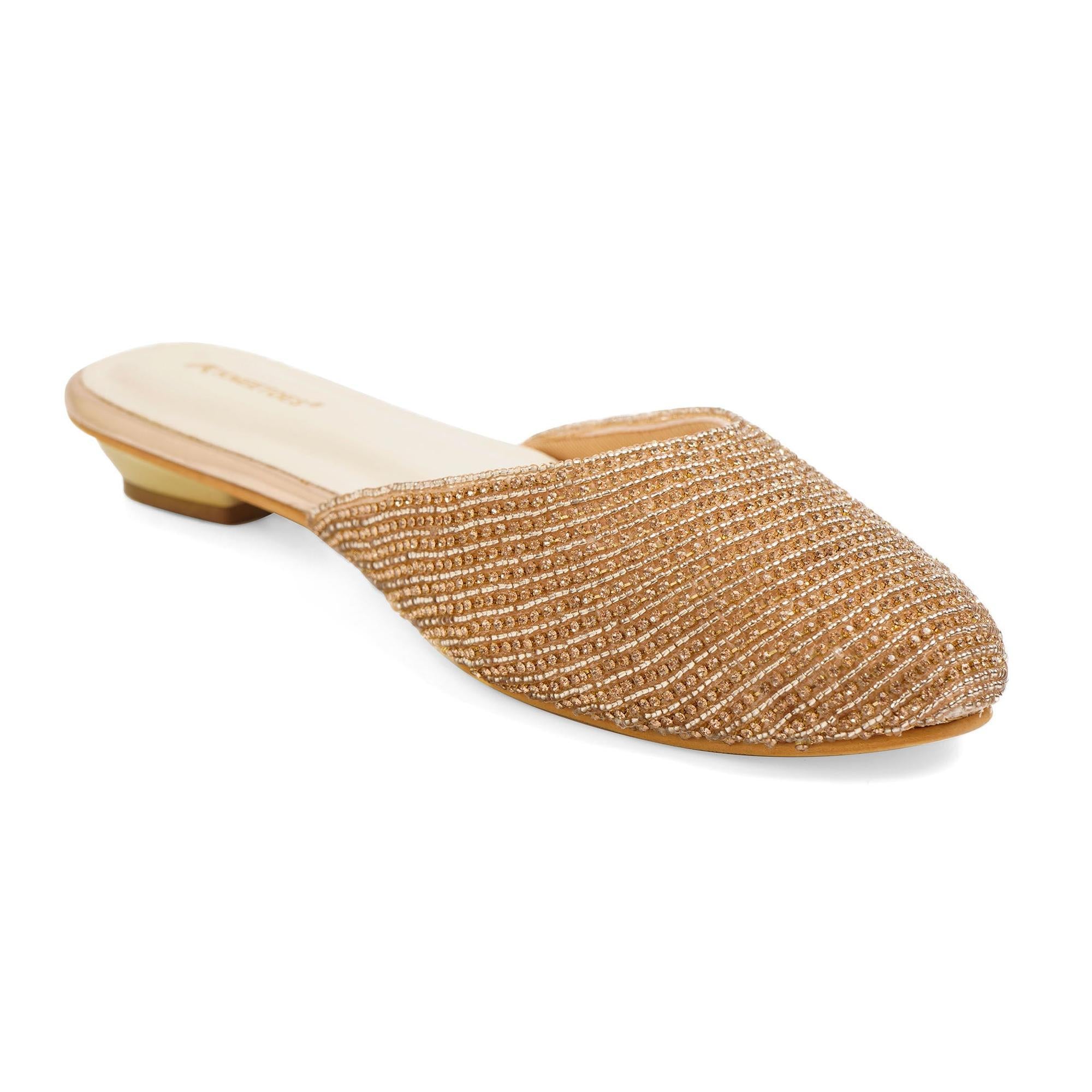 Gemglow Gold Embellished Mule Sandals