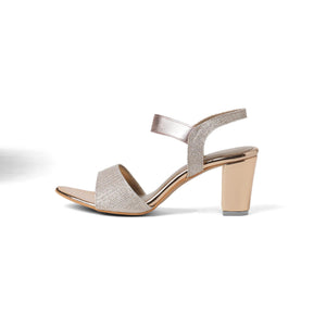 Shimmering Rose Gold Block Heel Sandals