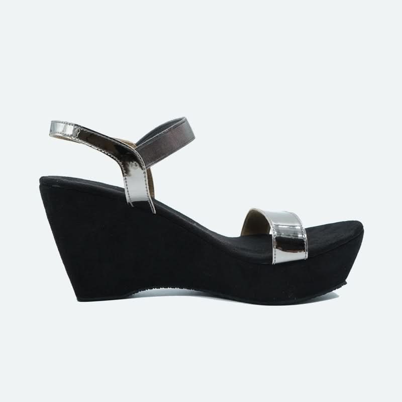 Black Metallic Wedge Open-Toe Sandals