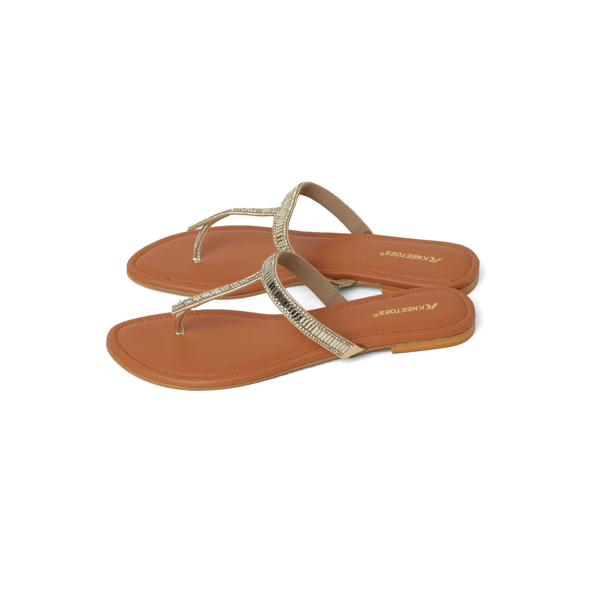 Twinkle Step Gold Embellished T-Strap Sandals