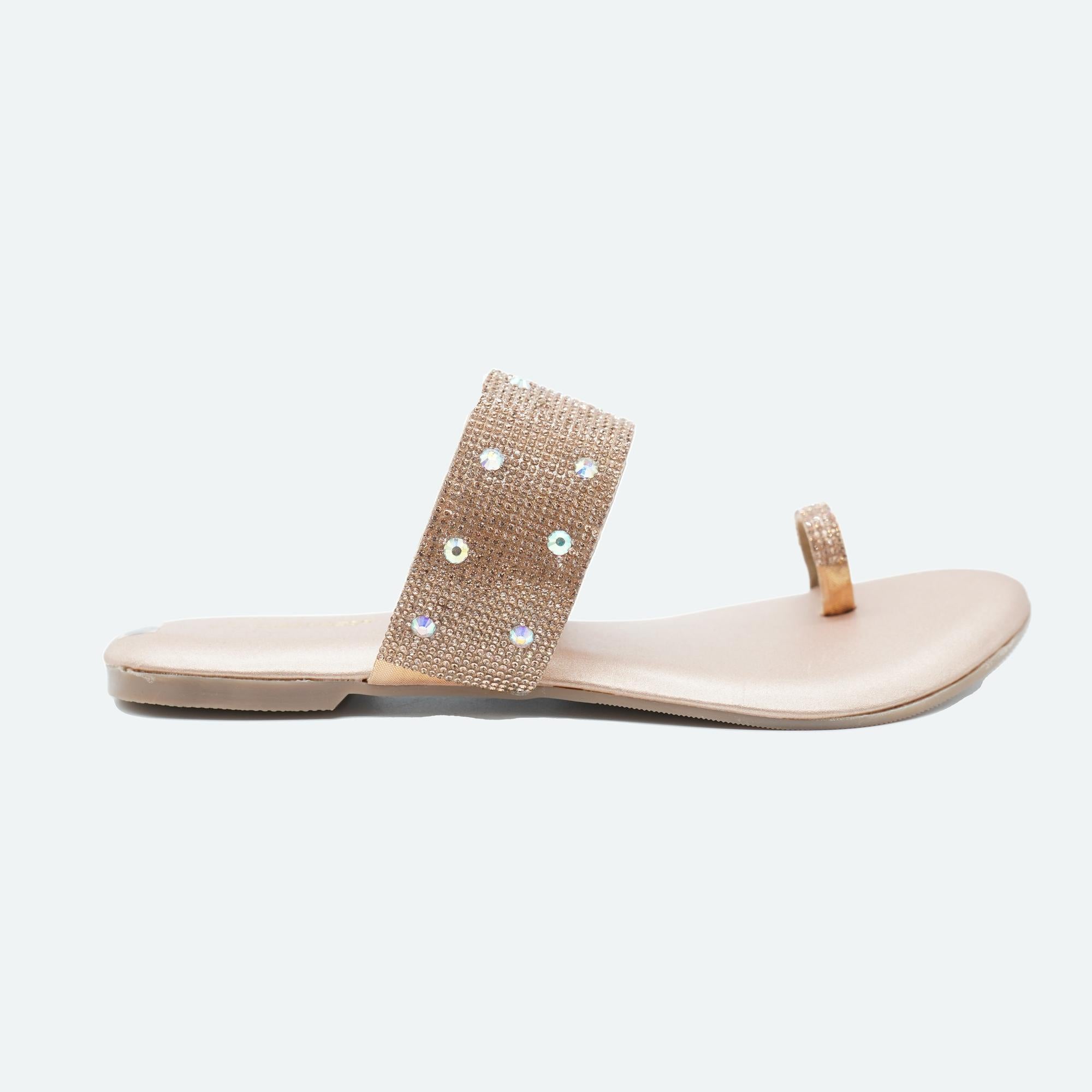Gemglow Embellished Rose Gold One-Toe Sandals