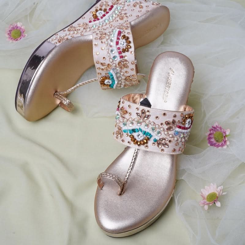 Fusion Beaded Glam Rose-Gold Wedge Heels