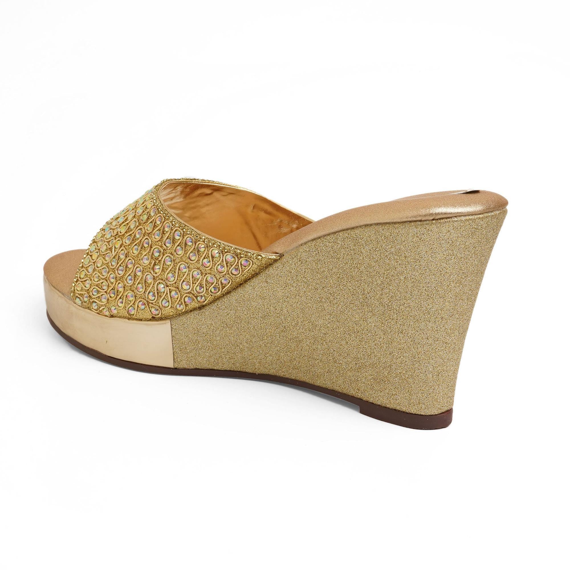 Gleamglow Gold Wedge Heel Sandals