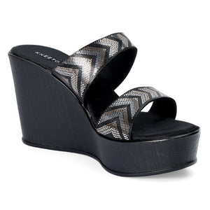 Noir Luxe Shimmer Pattern Wedge Sandals
