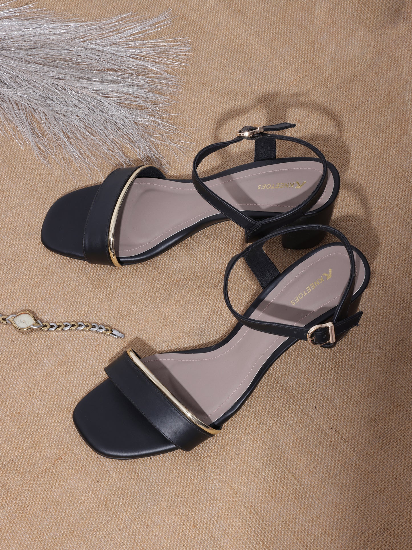 Fashionable Black Synthetic Heel Sandal