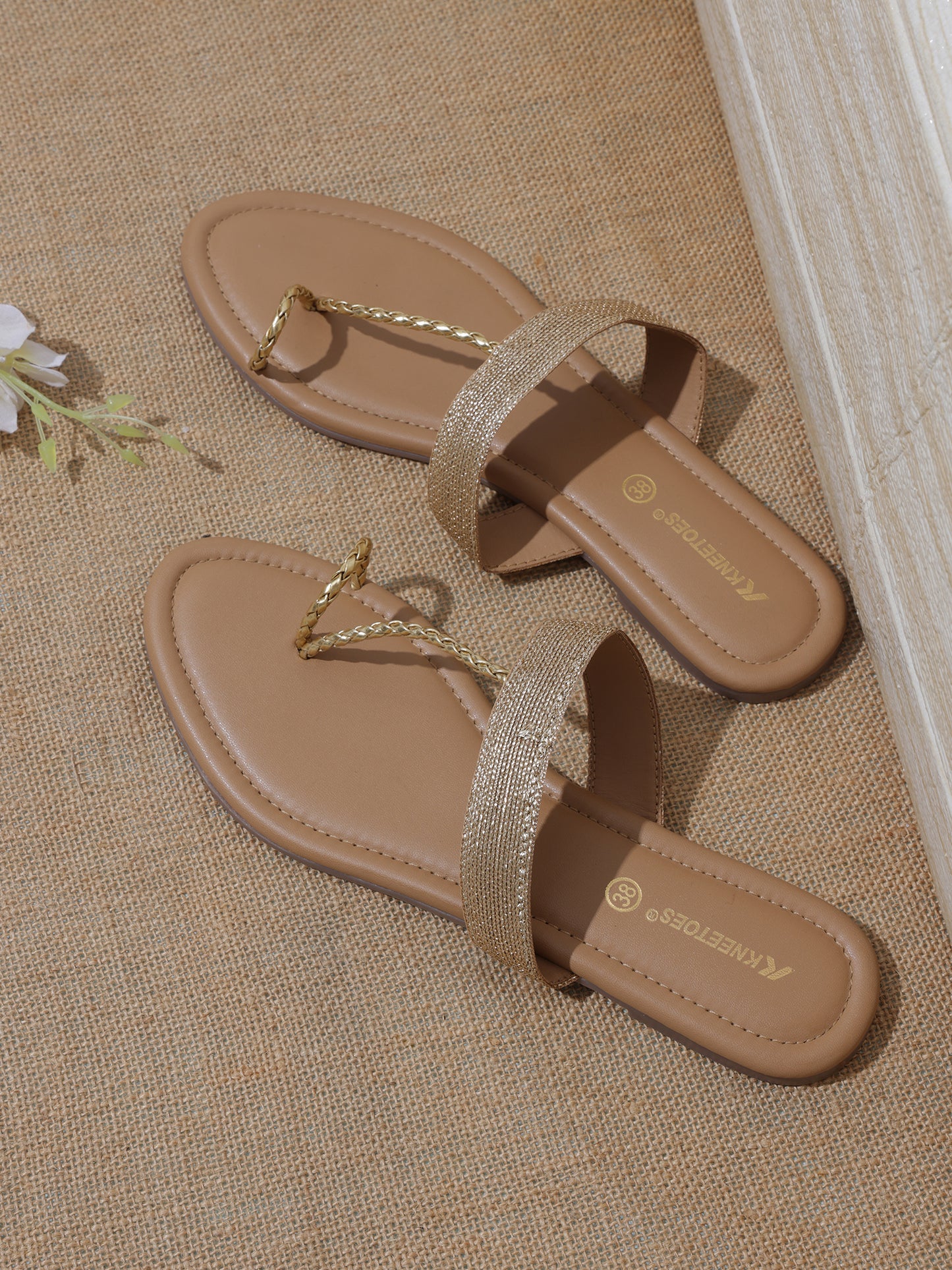 Stylish Beige Synthetic Ethnic Embellished Kolhapuri Fashion Slip-on Flat