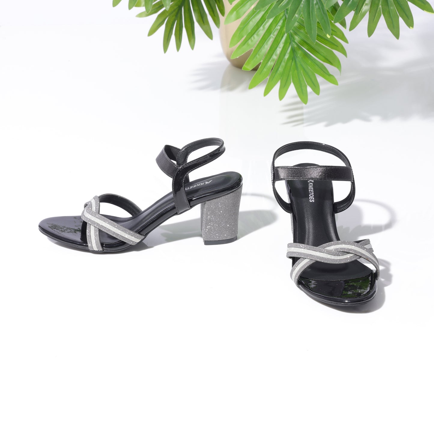Sleek Glitter Black Box Heel Sandals For Party Wear