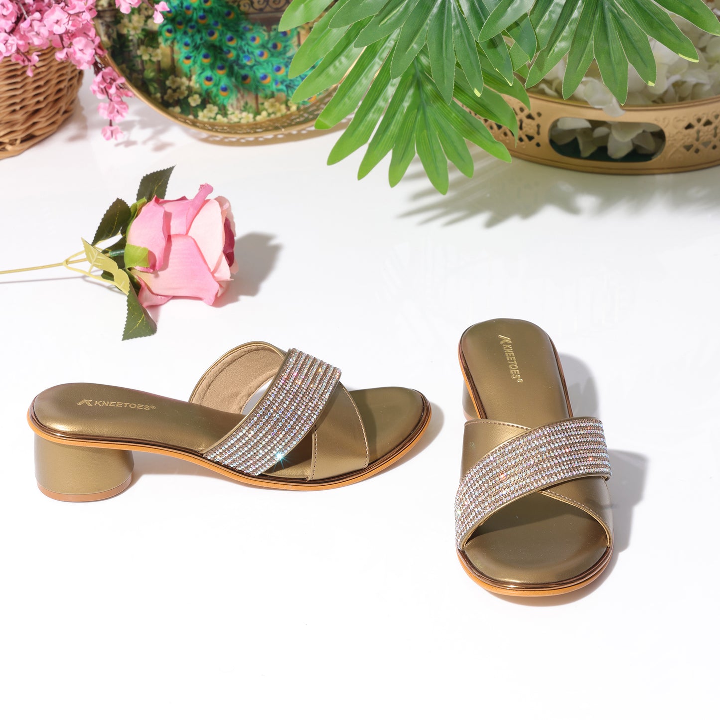 Snazzy Shimmery Bronze Round Heel Slidders For Party Wear