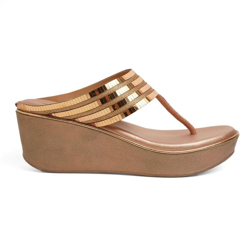Sparkly Gold Wedge T-Strap Sandals