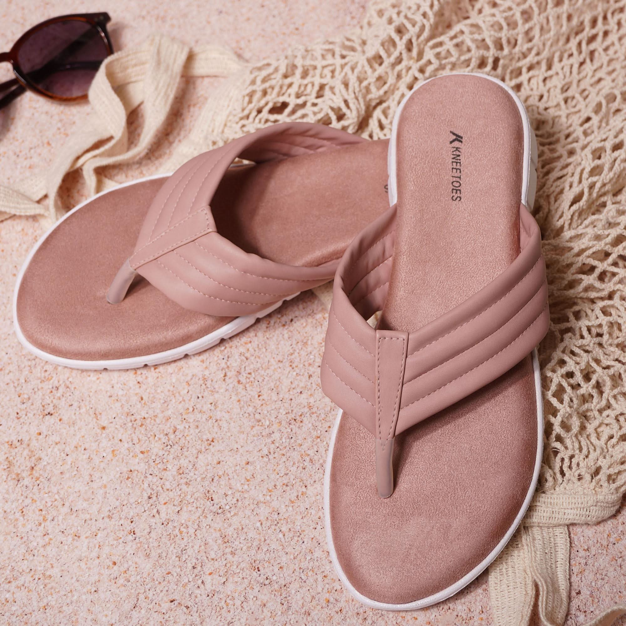 Light-Pink Quilted Thong Sandals