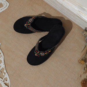 Beads Luxe Black Thong Sandals