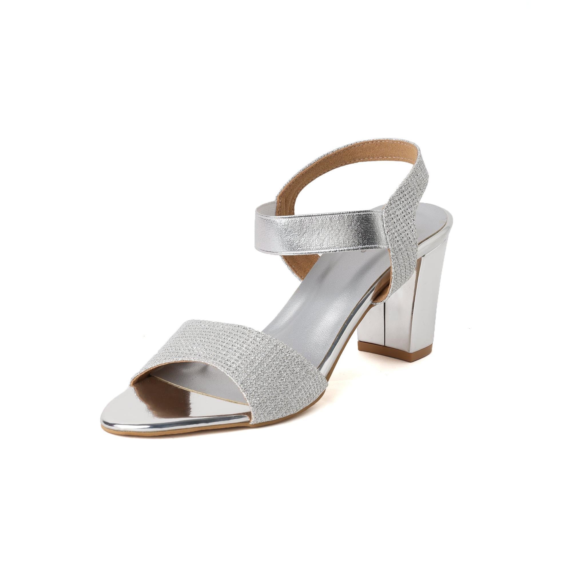 Glamorous Silver Block Heel Sandals