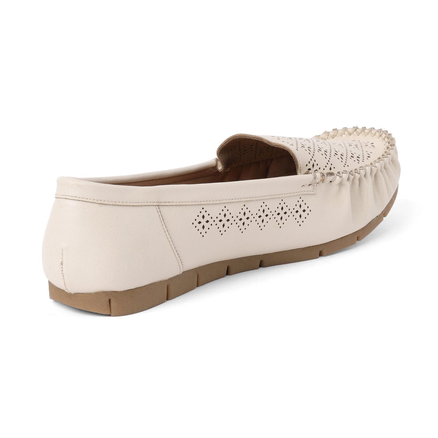 Cream Cut-work Moc Loafers