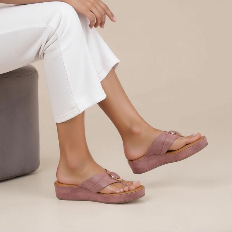 Suede-Luxe Leather Mauve Wedge Heels
