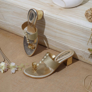 Bold Gem Embellished Gold One-Toe Sandals