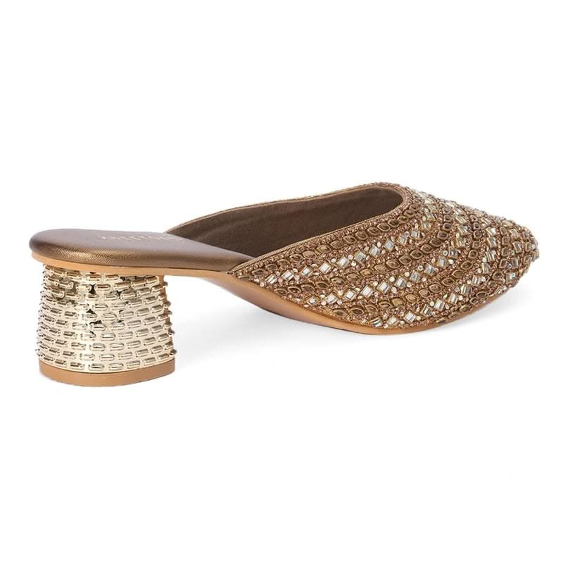 Bronze Innovative Cylinderical Heel Mules