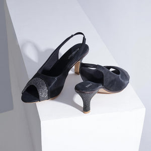 Black Color-Block Party Kitten Heels