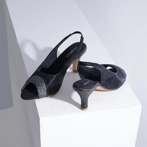 Black Color-Block Party Kitten Heels