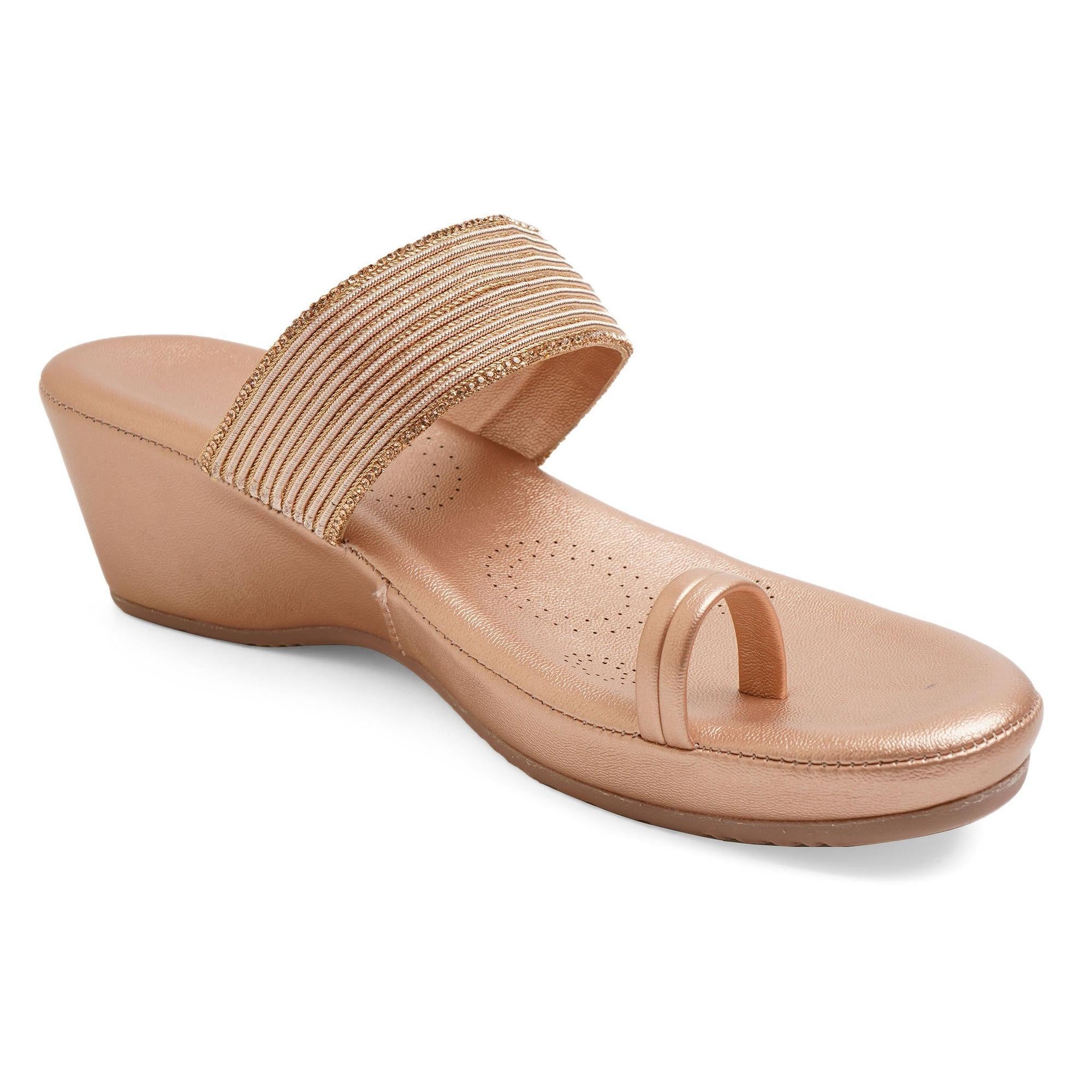Sparkly Rose-Gold Wedge One-Toe Sandals