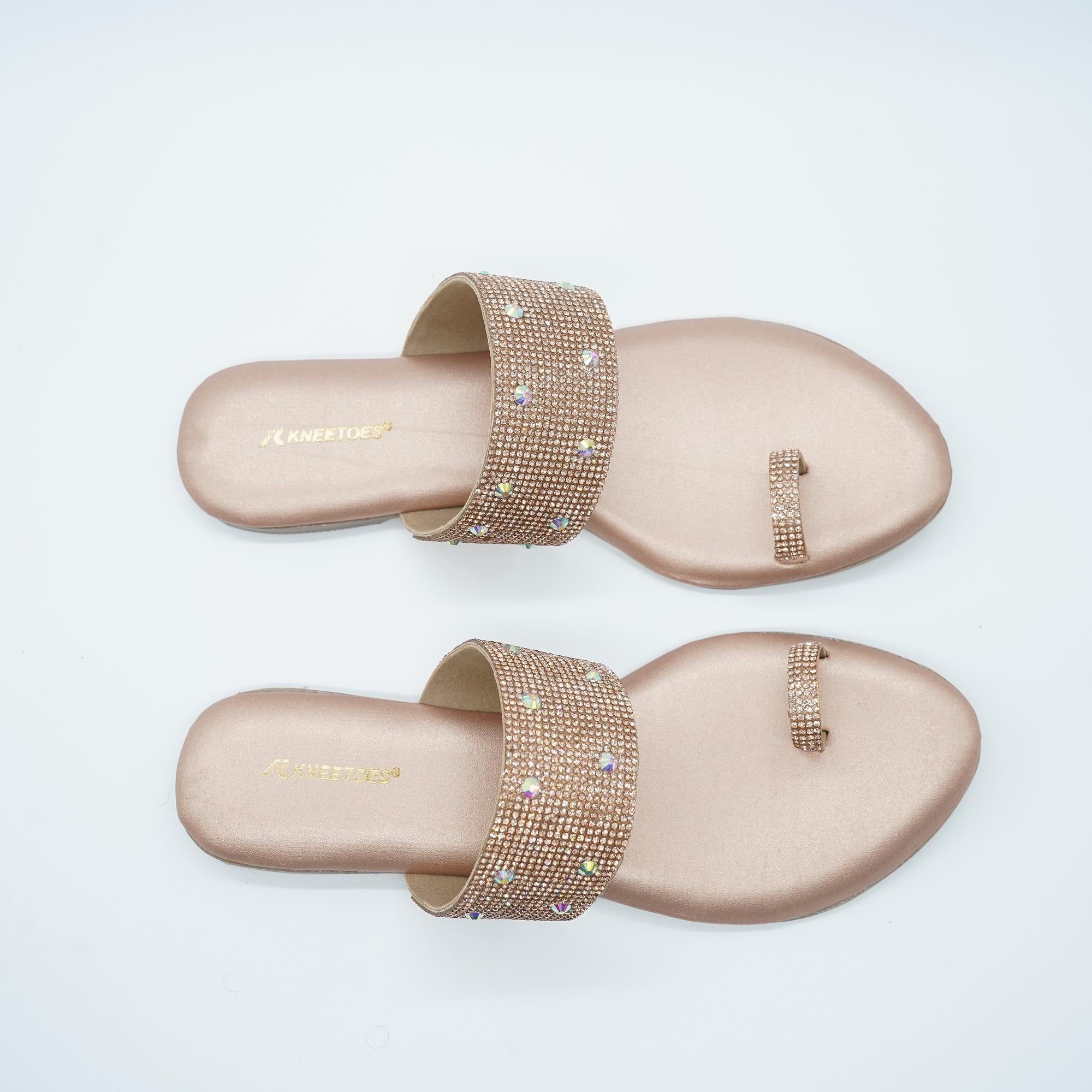 Gemglow Embellished Rose Gold One-Toe Sandals