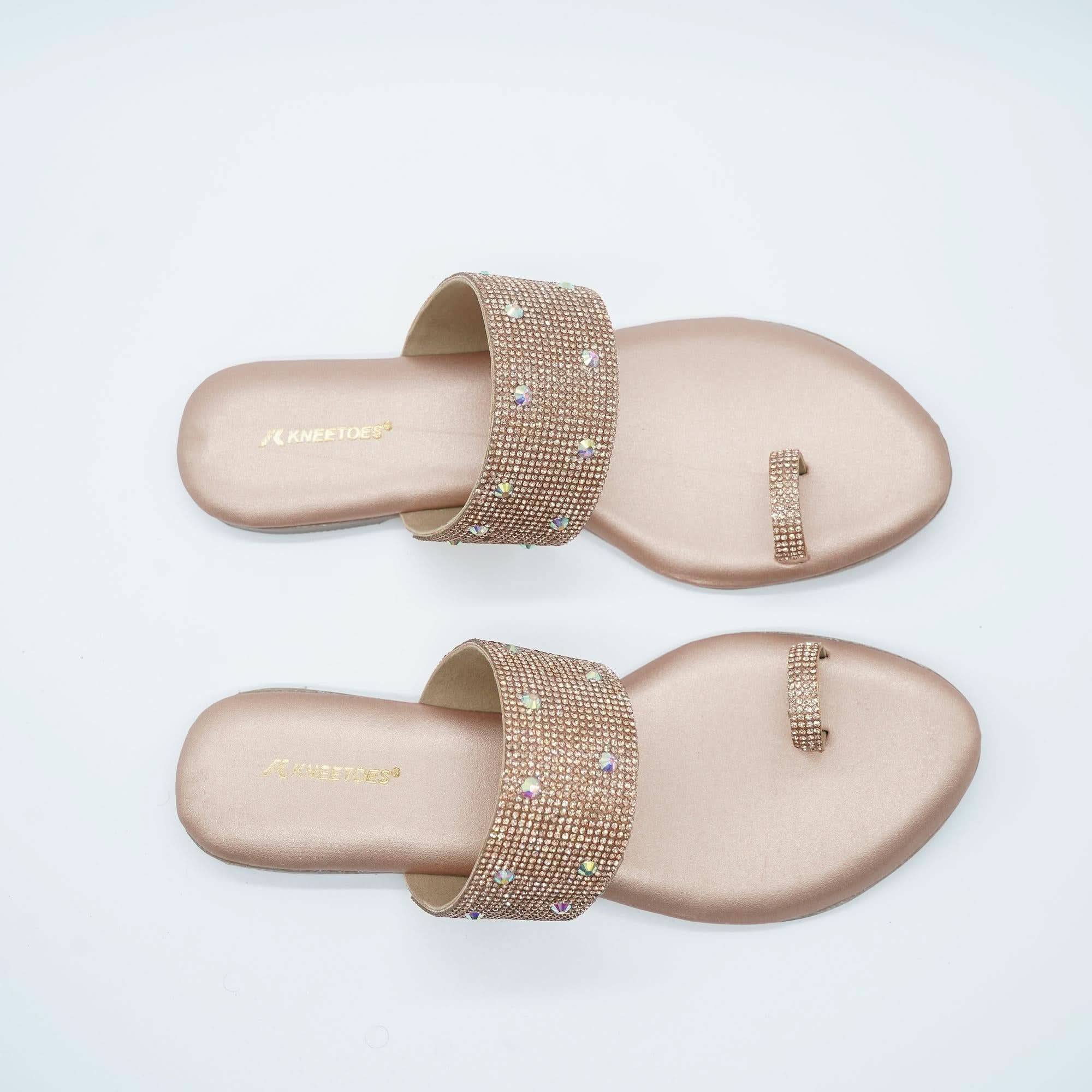Gemglow Embellished Rose Gold One-Toe Sandals