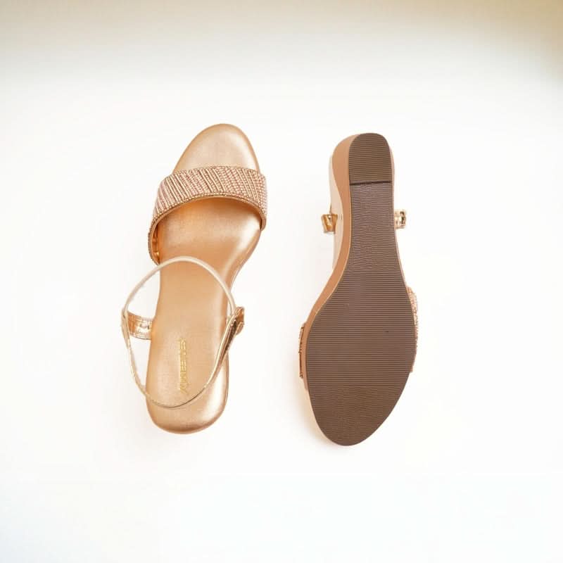 Sparkly Rose-Gold Beaded Wedge Sandals