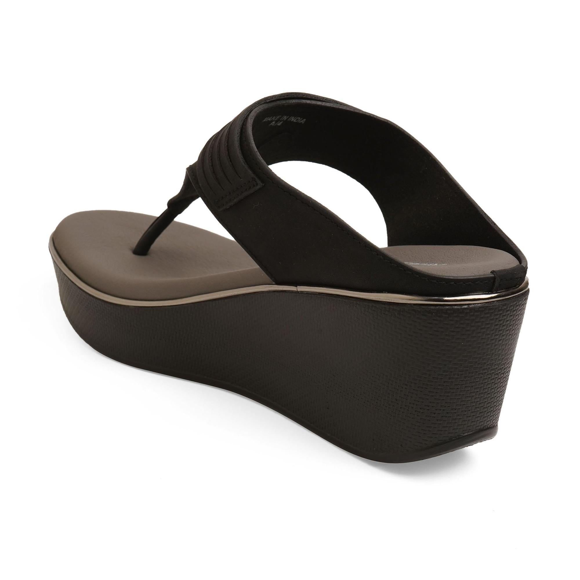 Classic Black Buckled Wedge Sandals