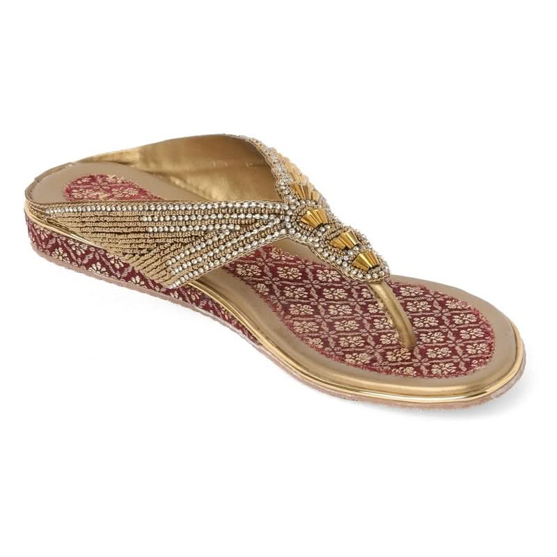 Bead Luxe Gold Ethnic-Motif Thong Sandals