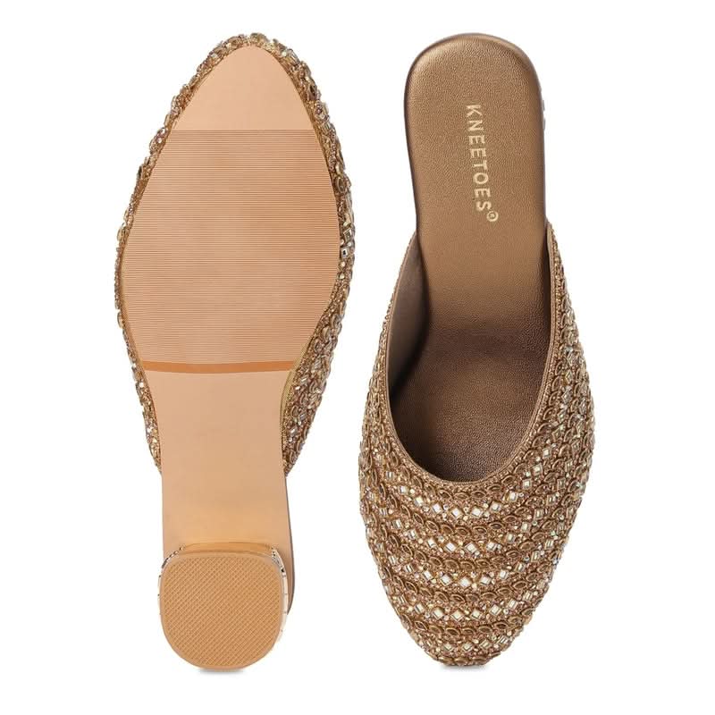 Bronze Innovative Cylinderical Heel Mules