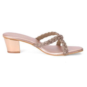 Embellished Rose-Gold Open-Toe Sandals