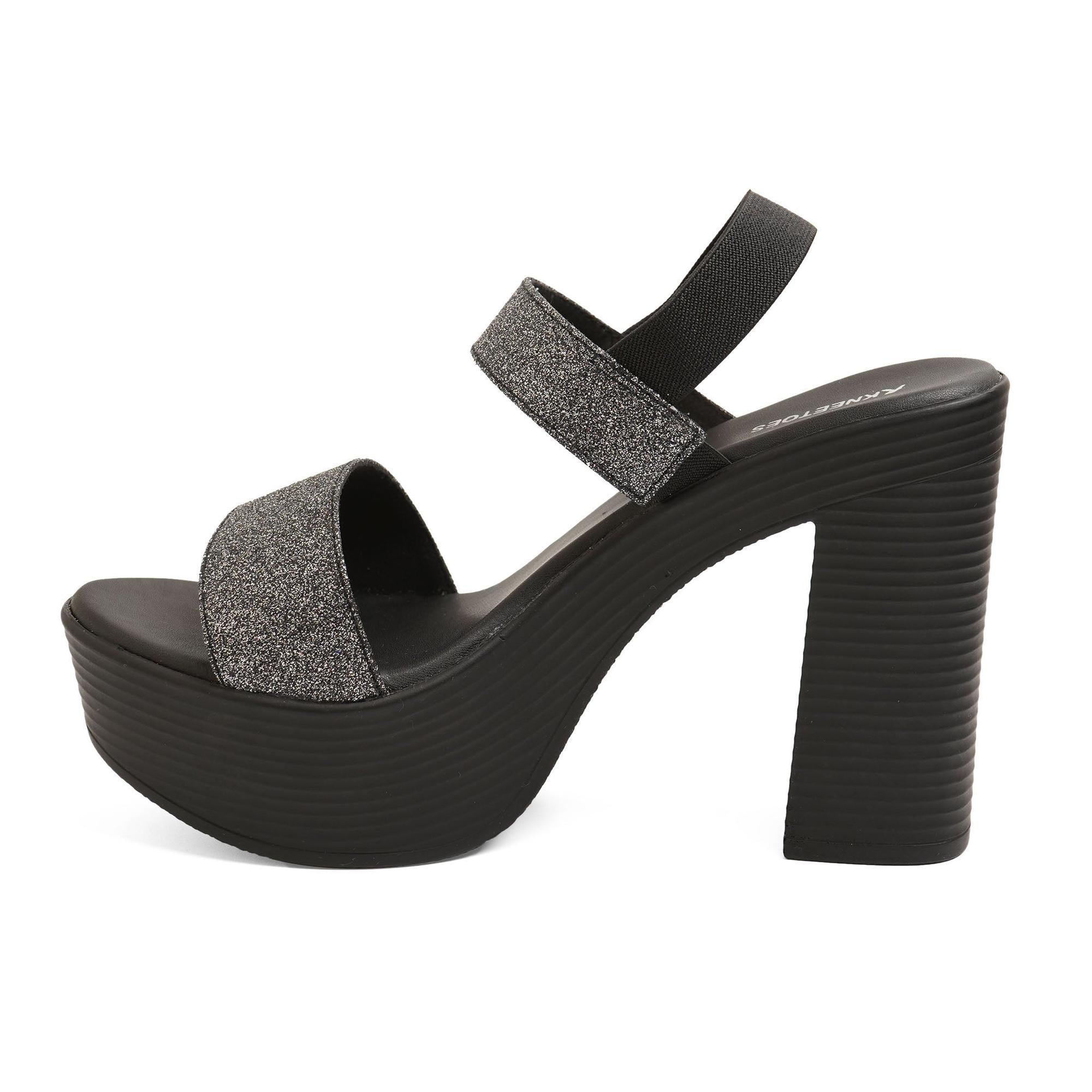 Shimmering Black Stacked High Heels