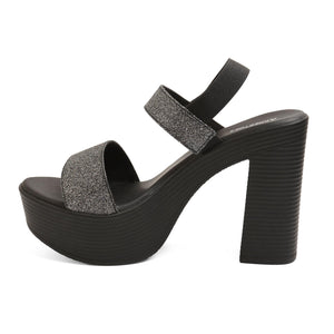 Shimmering Black Stacked High Heels