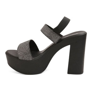 Shimmering Black Stacked High Heels