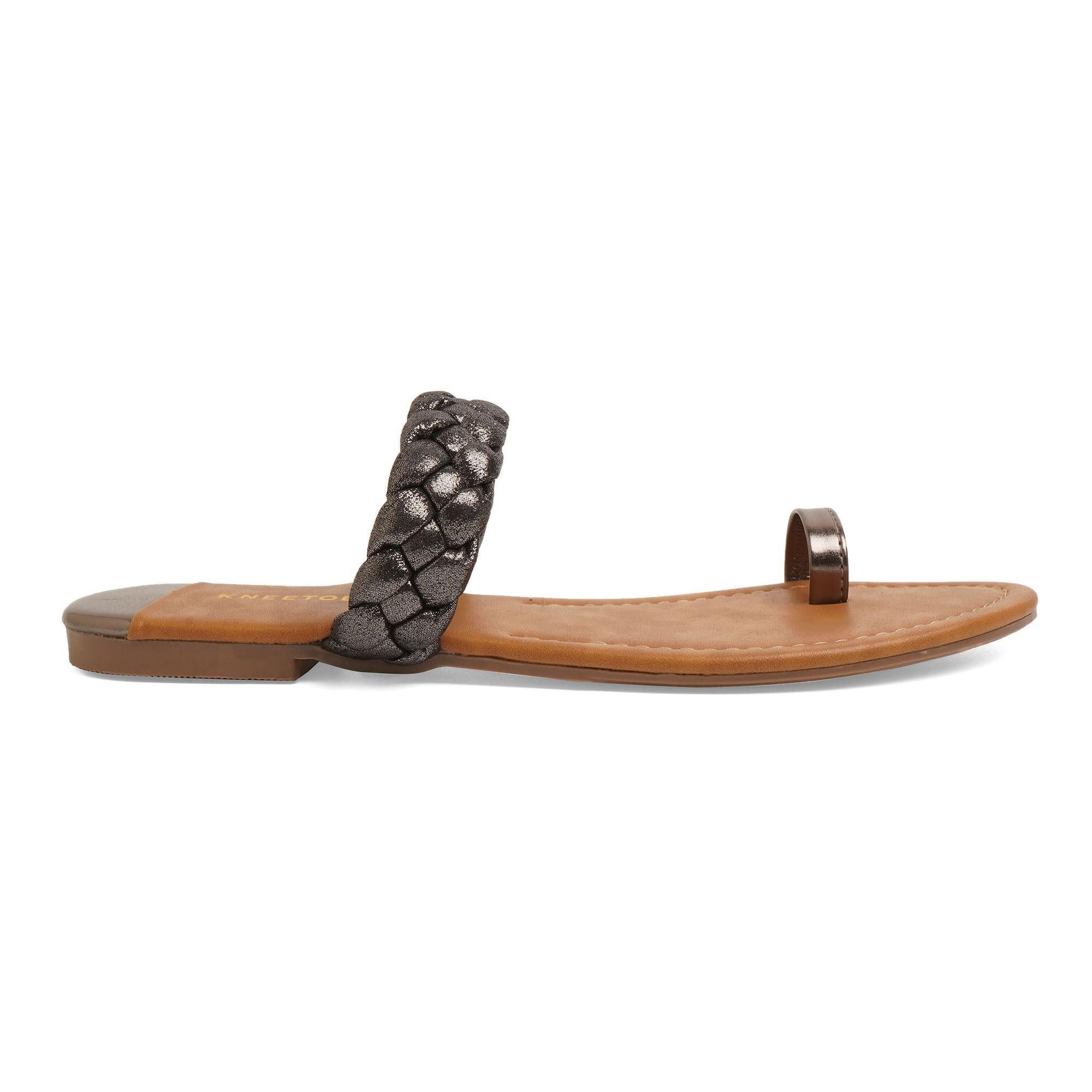 Satin Black Braided One-Toe Sandals
