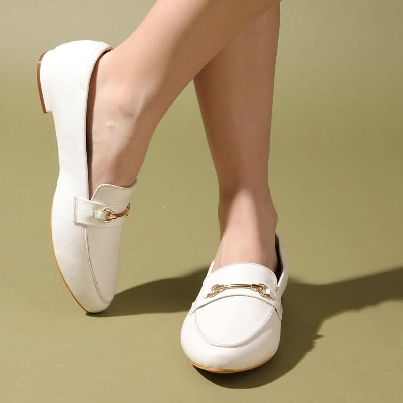 White Chained Block Heel Loafers